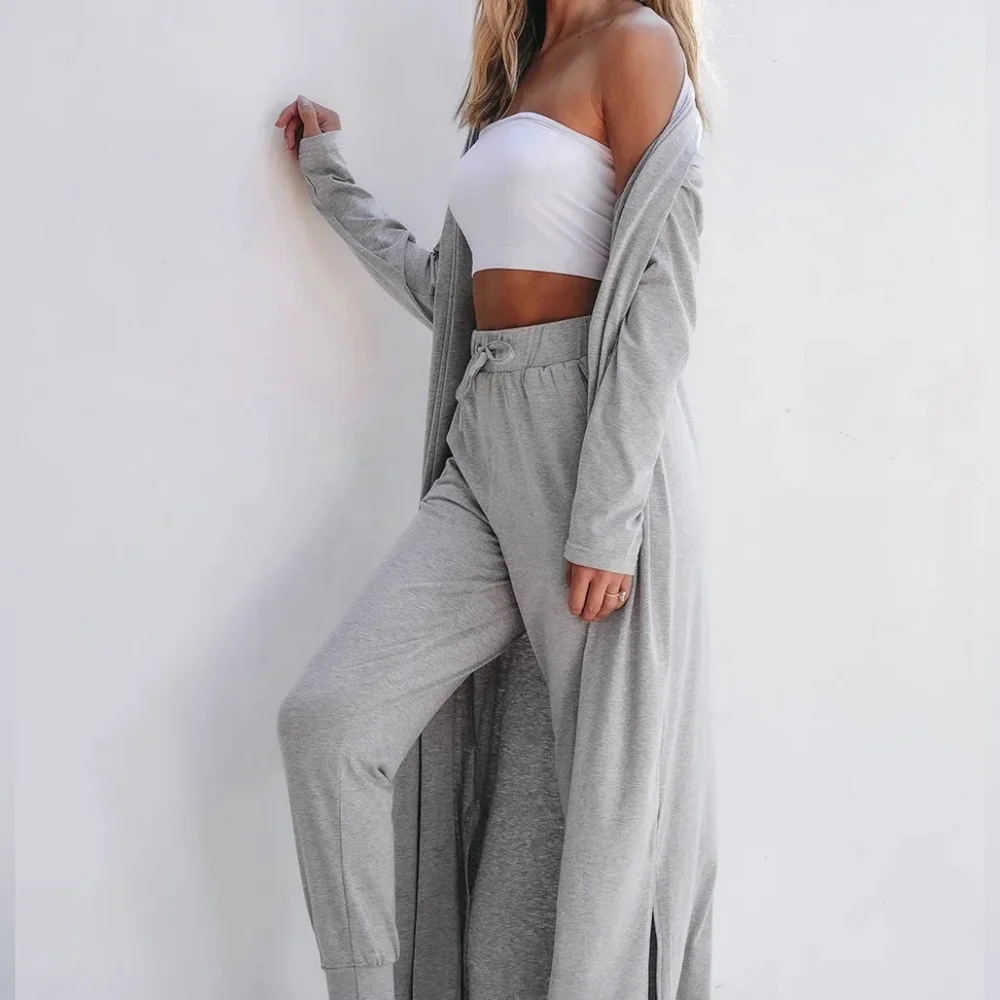 Weekend Wind-Down Cardigan & Pants Set - Gray